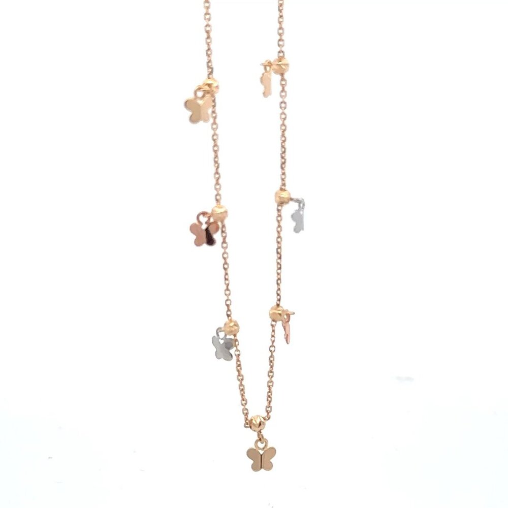 18K Gold Bracelet Butterflies Charms Three Tones Size 8 inches 2.54 grams